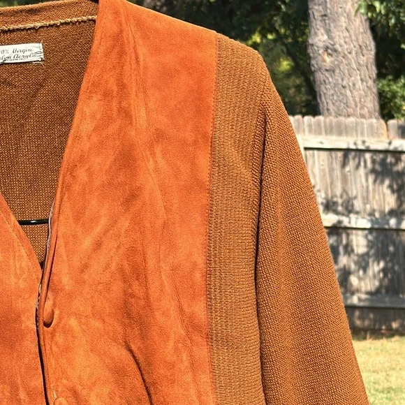 Vintage 1960s Rusty Brown Ribbed V Neck Orlon Cardigan MidCentury MCM